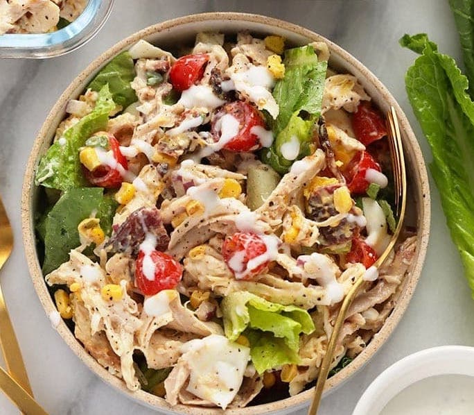 rotisserie chicken cobb salad - chicken meal prep lunch idea