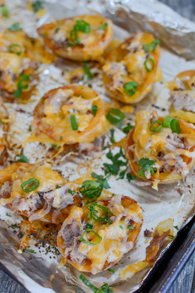 Crispy Pulled Pork Potato Skins 6 crispy bbq pulled pork potato skins