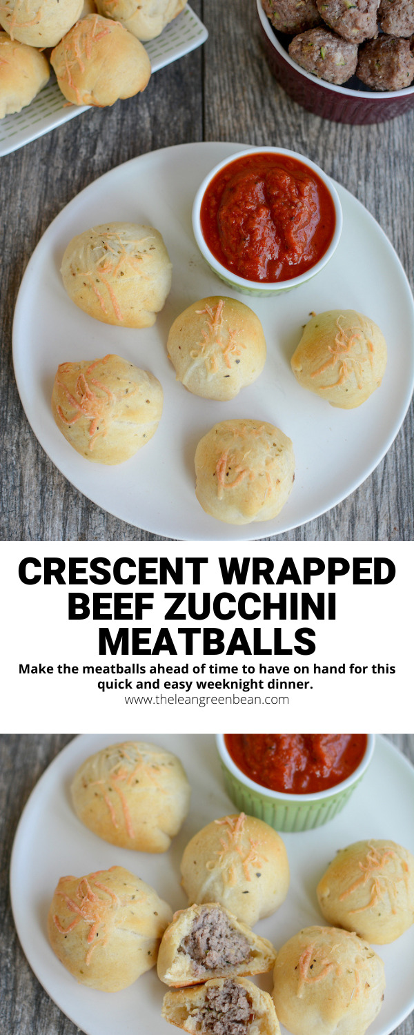 These beef zucchini meatballs are great on their own and perfect for meal prep. For a quick dinner, try them wrapped in crescent roll dough with a little cheese and then dipped in pizza sauce!