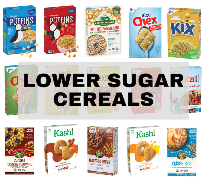 lower sugar breakfast cereals for kids and adults with 6 grams or less added sugar