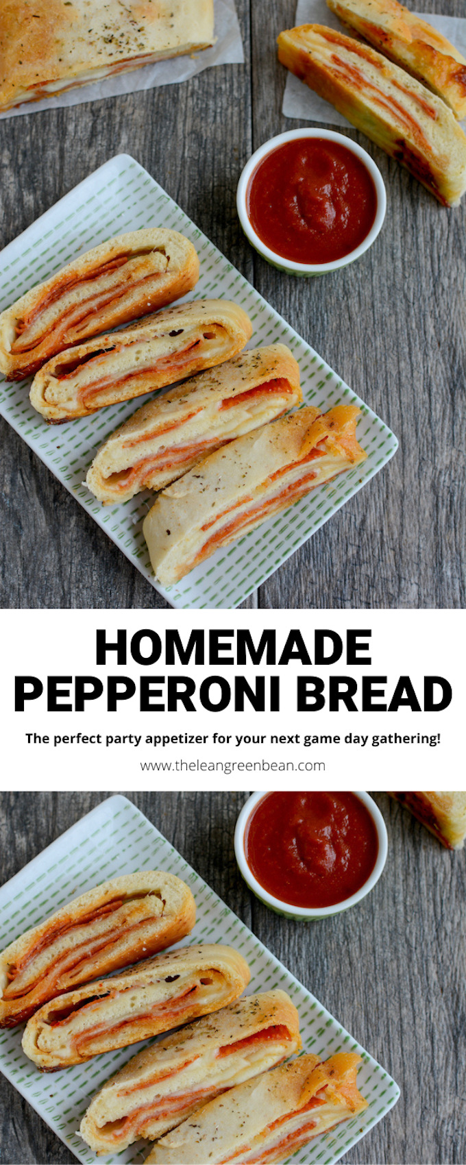 Homemade Pepperoni Bread 6 This homemade pepperoni bread is so delicious it's guaranteed to be a hit at your next tailgate or party! If you're short on time, use store-bought refrigerated pizza dough.