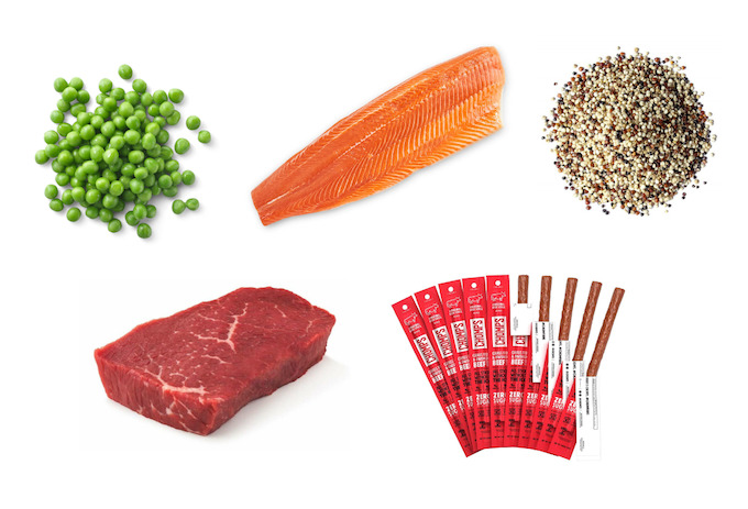 new protein sources to try - green peas, salmon, quinoa, steak and jerky