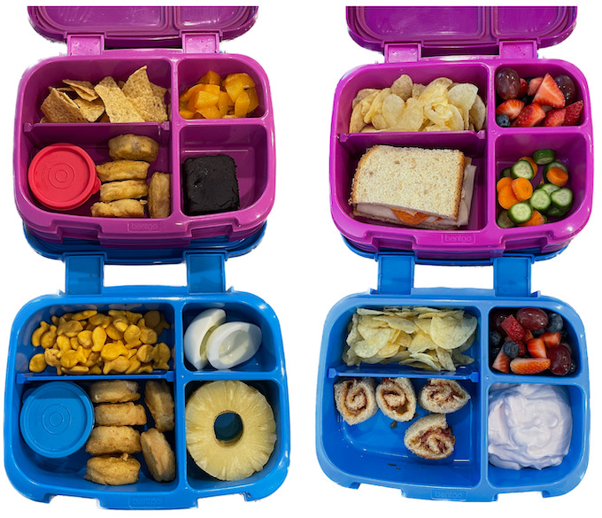 lunchbox ideas for kids - chicken nuggets and peanut butter and jelly rollups
