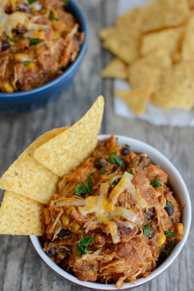 slow cooker chicken quinoa enchilada casserole