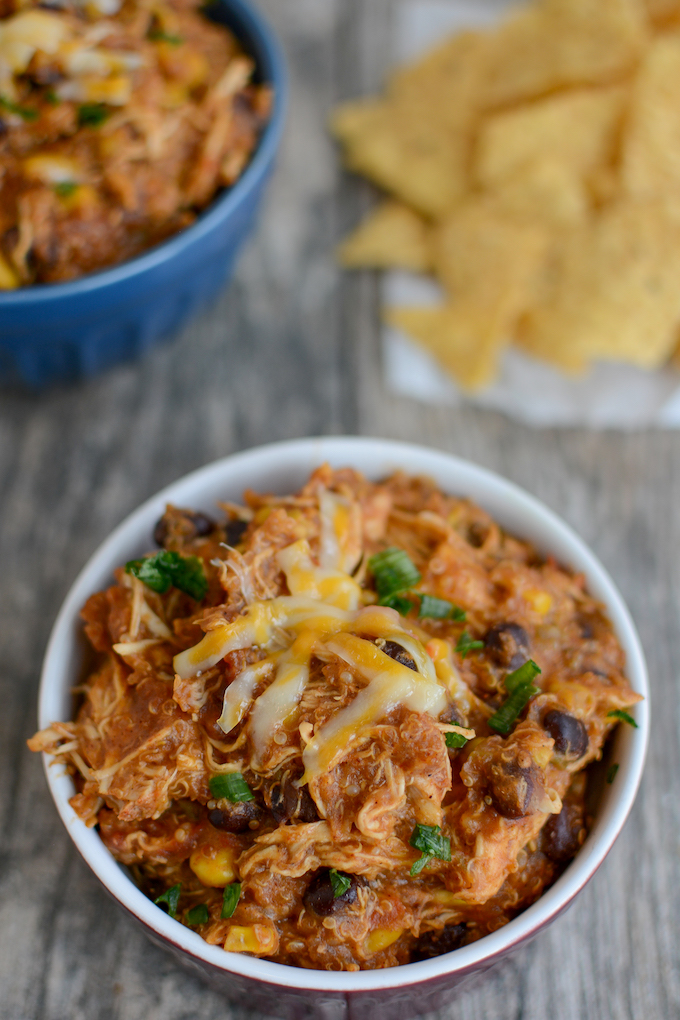 easy crockpot chicken quinoa enchilada casserole