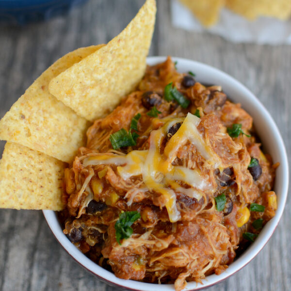 slow cooker chicken quinoa enchilada bake