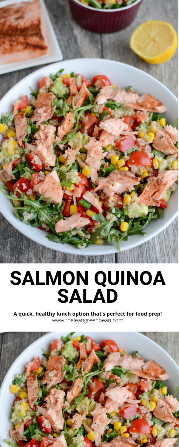 Salmon Quinoa Salad 8 This Salmon Quinoa Salad is perfect for a quick and easy lunch or dinner. Make it during your food prep session and enjoy all week long!