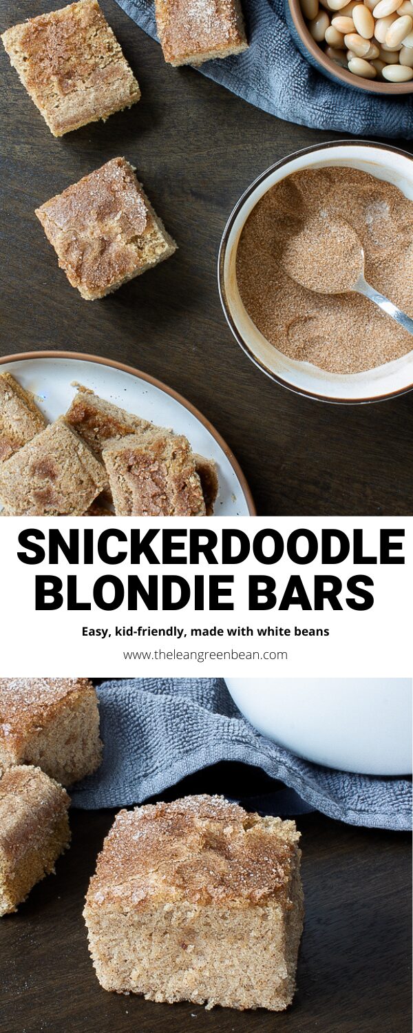 Blondie Snickerdoodle Bars 24 These Blondie Snickerdoodle Bars are packed with protein and fiber thanks to the addition of white beans but you'd never know it! A cross between coffee cake and blondies, they're perfect for breakfast, snack time or dessert!
