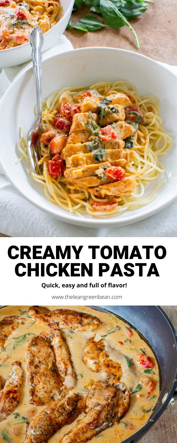 Creamy Tomato Chicken Pasta 12 This creamy tomato chicken pasta recipe makes the best dinner. Juicy chicken breast paired with a flavorful sauce and your favorite pasta is fancy enough for date night but easy enough for a quick weeknight meal.