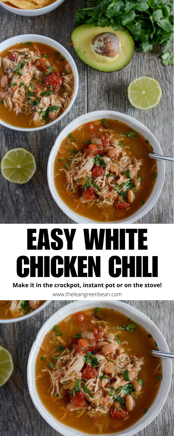 This White Chicken Chili will quickly become your go-to for lunch or dinner on cold nights. Make it in the slow cooker, Instant Pot or on the stove. 