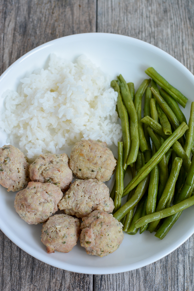 High Protein Turkey Meatballs 8 high protein meatball bowl with rice and green beans