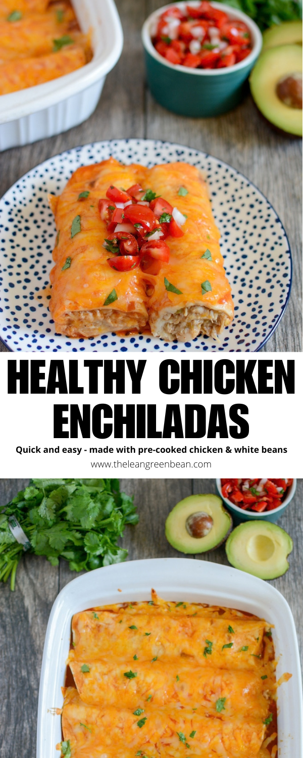 These Healthy Chicken Enchiladas are protein-packed, full of chicken and white beans and lightened up thanks to the use of Greek yogurt over sour cream.