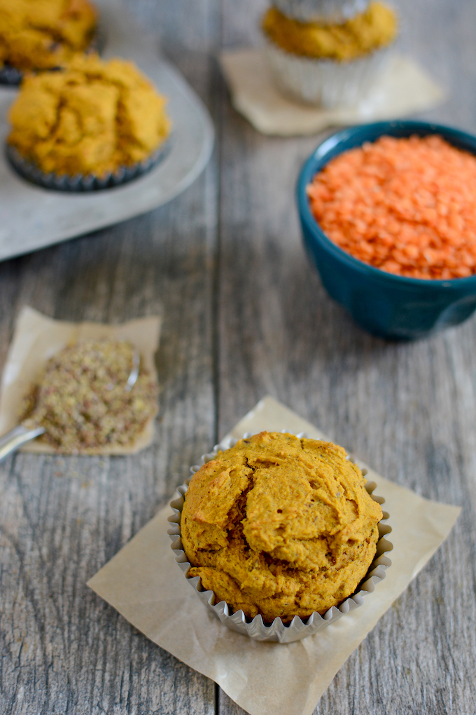 Healthy Pumpkin Muffins 6 healthy pumpkin muffins - high fiber made with red lentils and ground flax